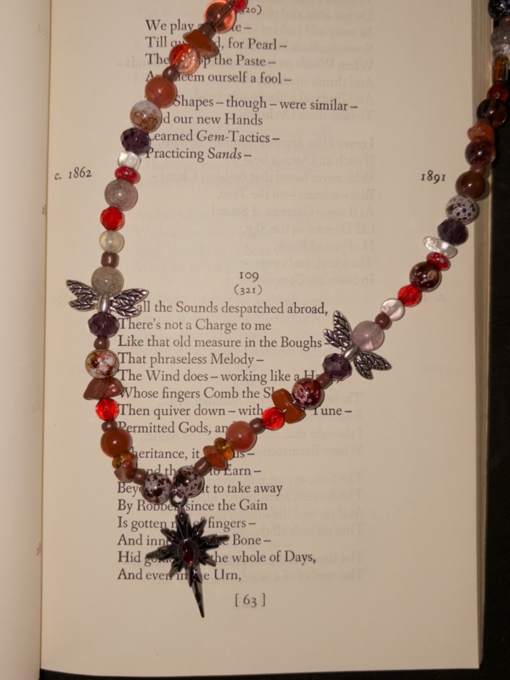 Handmade Red and Purple Beaded Dragonfly Star Necklace - Women Jewelry